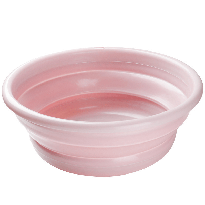 1pc Foldable Plastic Basin, Household Portable Student Dormitory Travel Laundry Thickened Wash Basin, Bathroom Accessories Laundry Room Accessories Fabric Shower Curtain Washable