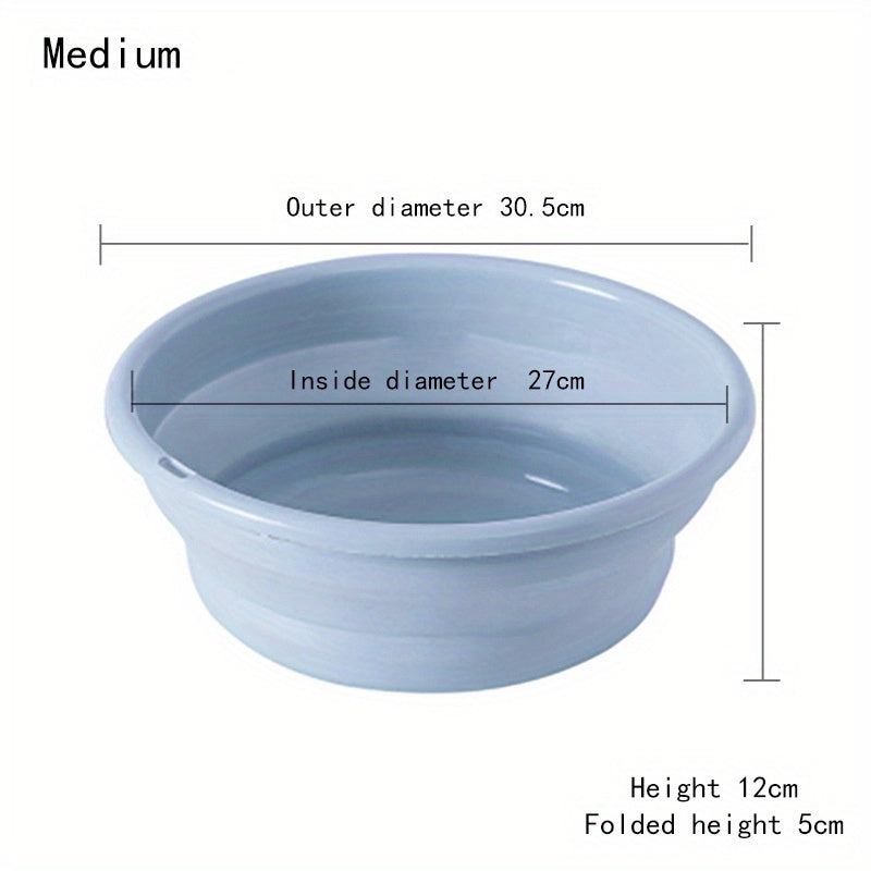 1pc Foldable Plastic Basin, Household Portable Student Dormitory Travel Laundry Thickened Wash Basin, Bathroom Accessories Laundry Room Accessories Fabric Shower Curtain Washable