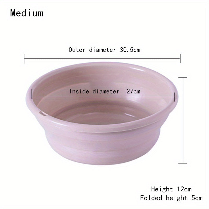 1pc Foldable Plastic Basin, Household Portable Student Dormitory Travel Laundry Thickened Wash Basin, Bathroom Accessories Laundry Room Accessories Fabric Shower Curtain Washable