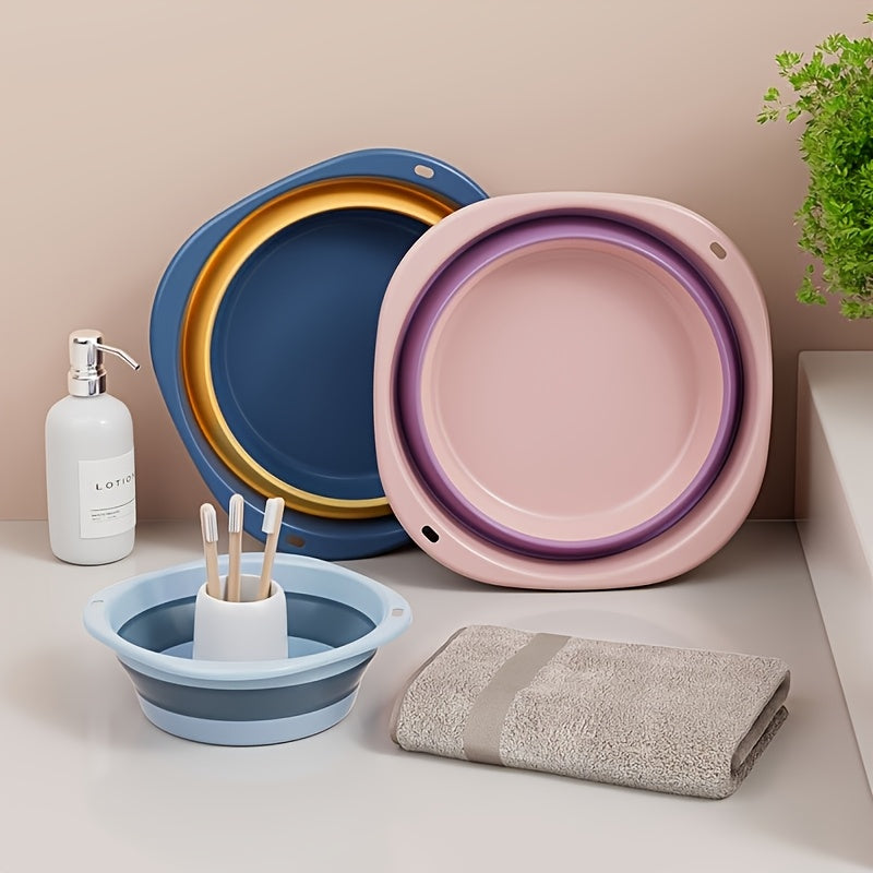 Portable Collapsible Face & Laundry Basin - PP Plastic, High-Quality, Compact Design for Travel, Home, Dorms, and Youngsters - Pink with White Beads, Durable & Safe Material, Dorm Laundry Basin | Collapsible Design | Durable Washbasin