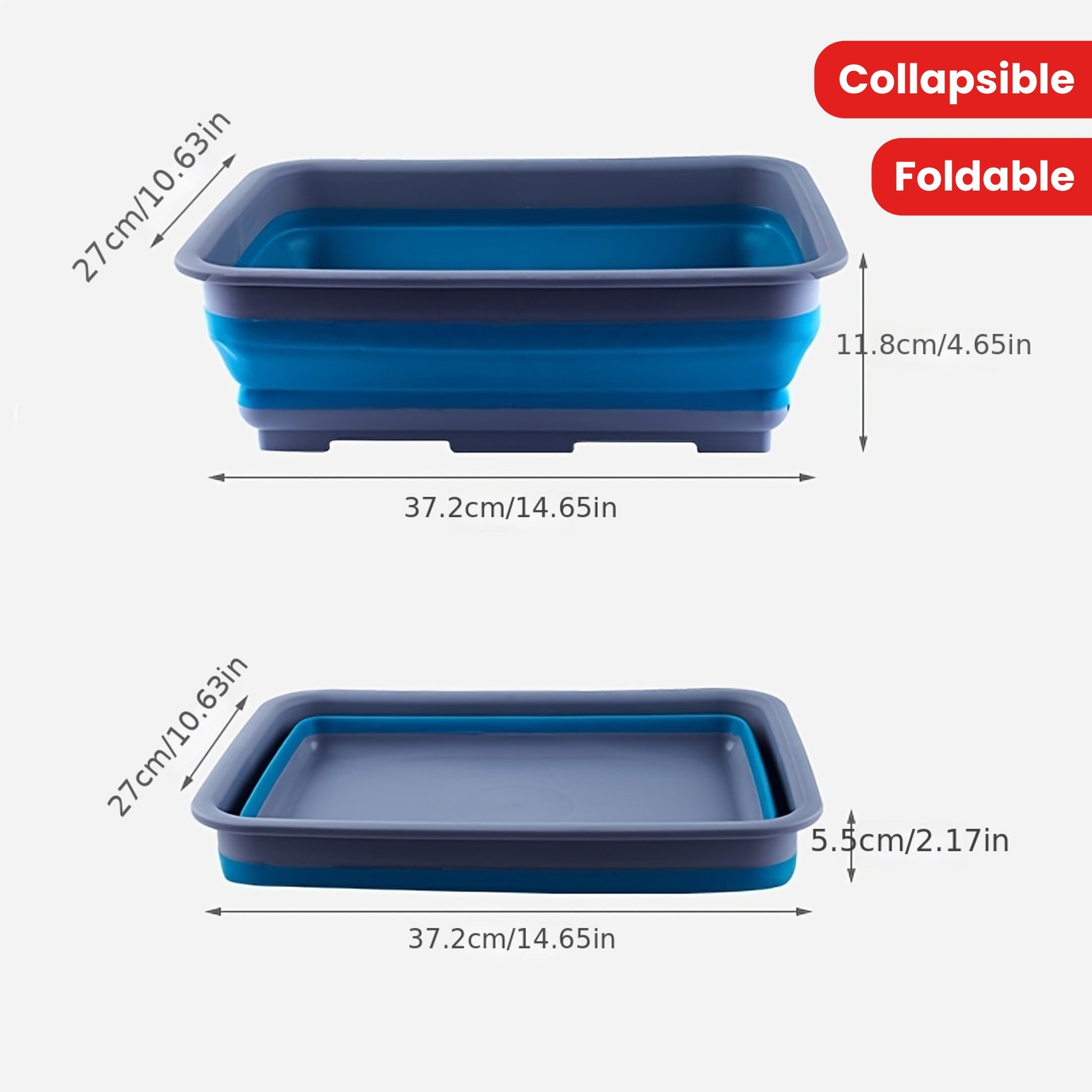 1pc 2.6 Gal (10L) Collapsible Dish Pan For Washing Dishes, Space Saving Multiuse Foldable Sink Tub, Kitchen Storage Tray For Outdoor Camping, Vegetable Washing, RV (Rectangle)