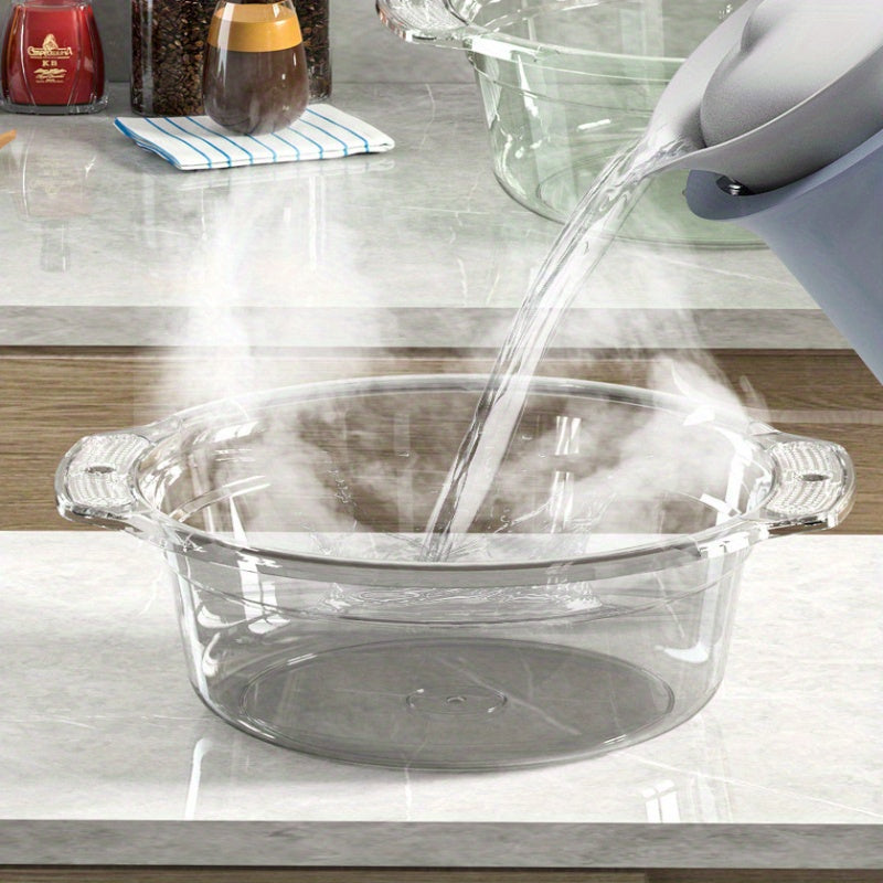 Large Clear Modern Round Wash Basin - Durable Thick Plastic for Bathroom, Kitchen & Outdoor Use - Versatile Face, Sock, and Laundry Sink with Drainage Spout