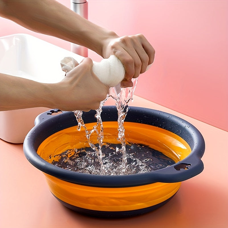 1pc Portable Folding Wash Basin for Camping and Traveling - Lightweight and Telescopic, Includes Hook for Easy Storage