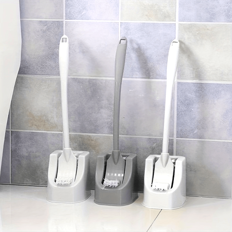1 Set Soft Bristle Toilet Brush Set with Holder, Wall-Mounted Long Handle Bathroom Cleaning Brush, Portable Medium Firmness, Plastic Handle, No Dead Angle, Electricity-Free Cleaning Tool for Bathroom and Toilet