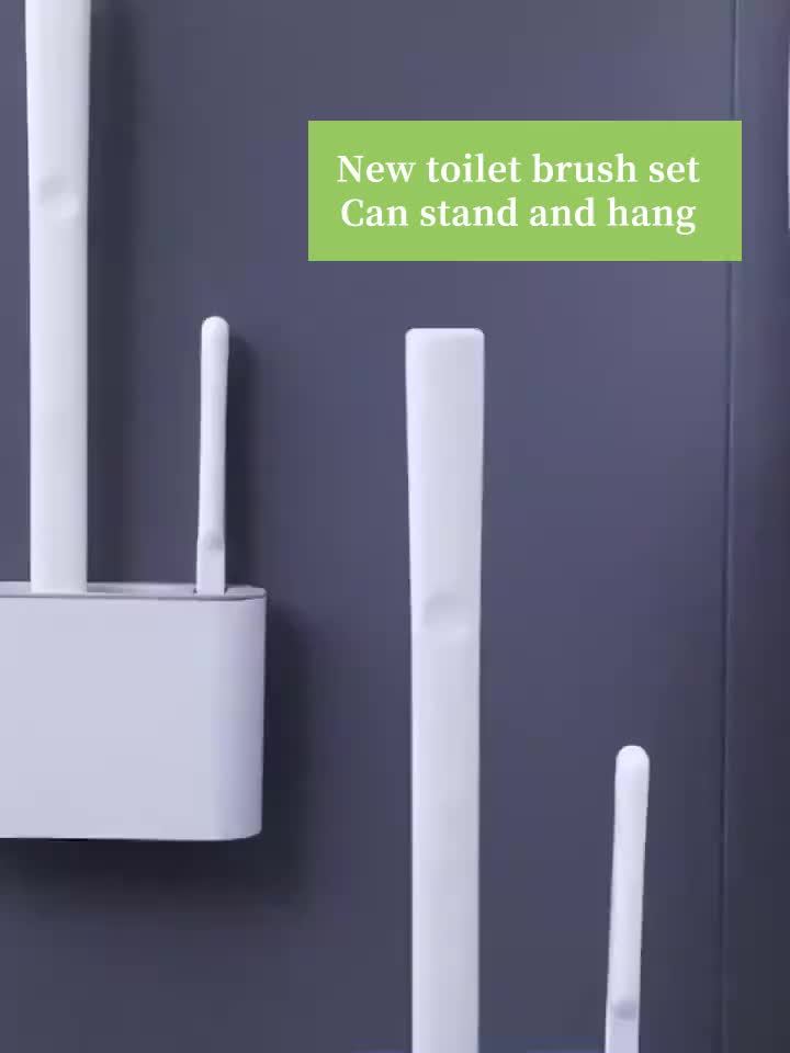 Durable Black Silicone Toilet Brush with Wall-Mounted Holder - Flat Head Design for Bathroom and Kitchen Cleaning, Easy to Hang Organizer, Bathroom Hygiene Essentials | Modern Toilet Brush Holder | Durable Silicone Material, Toilet Brush Holder