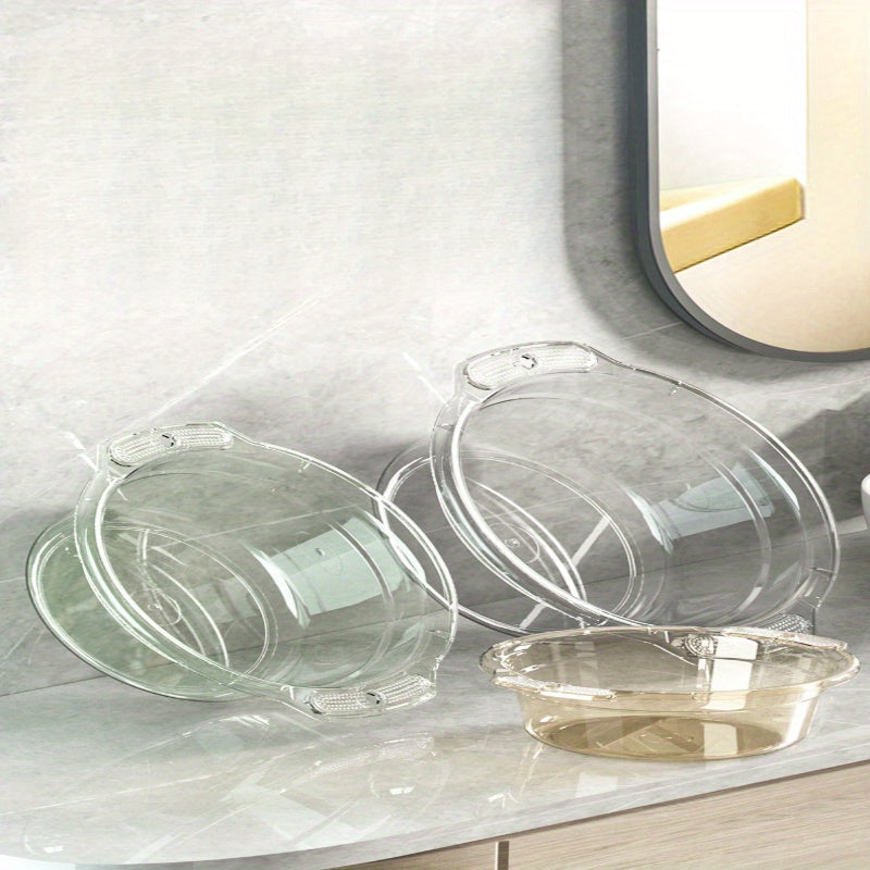 Large Clear Modern Round Wash Basin - Durable Thick Plastic for Bathroom, Kitchen & Outdoor Use - Versatile Face, Sock, and Laundry Sink with Drainage Spout