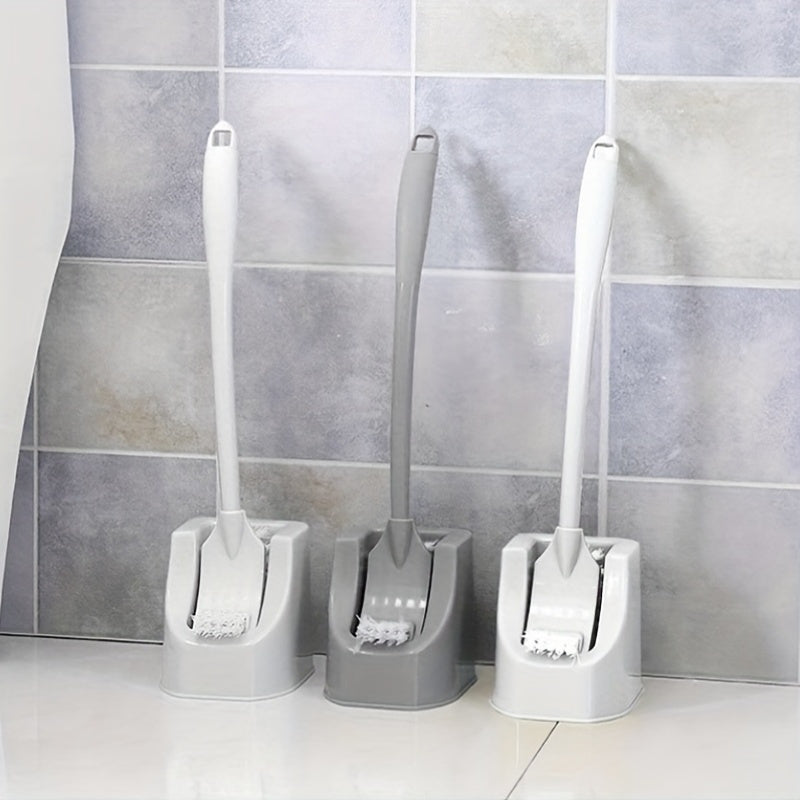 1 Set Soft Bristle Toilet Brush Set with Holder, Wall-Mounted Long Handle Bathroom Cleaning Brush, Portable Medium Firmness, Plastic Handle, No Dead Angle, Electricity-Free Cleaning Tool for Bathroom and Toilet