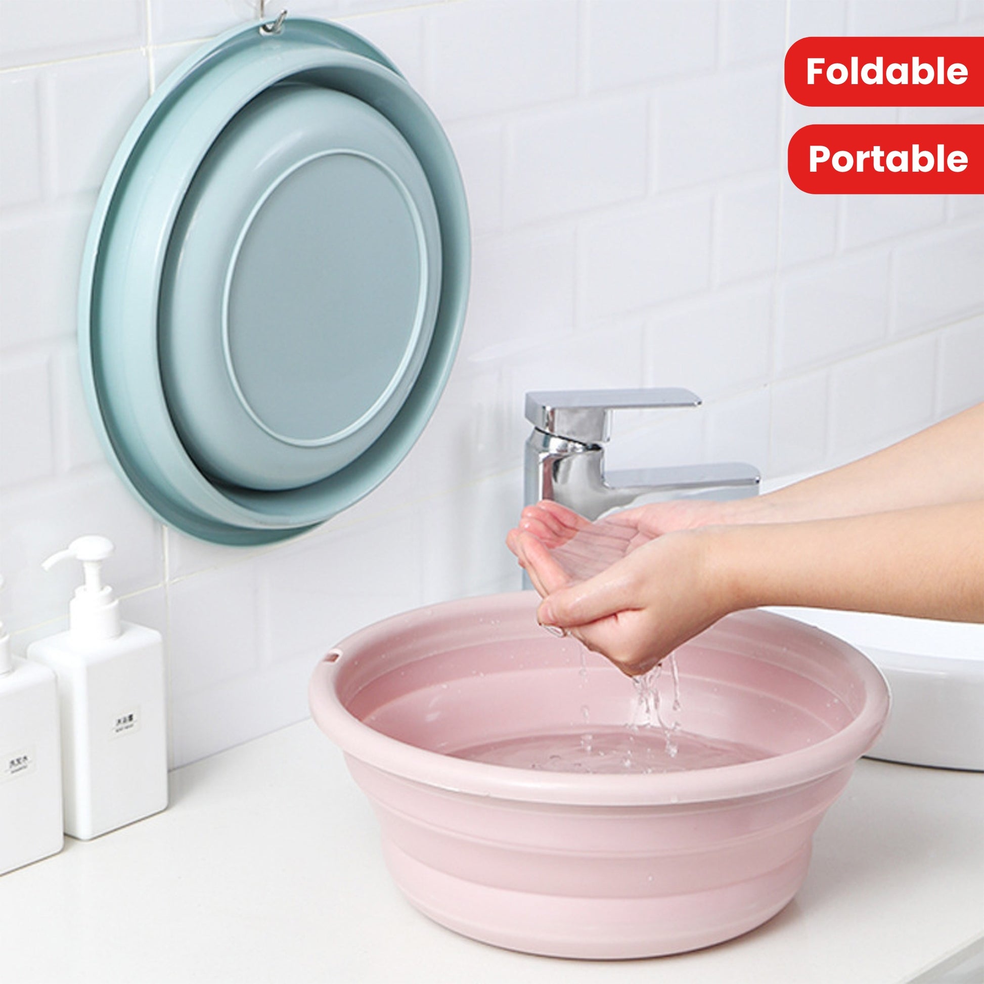 1pc Foldable Plastic Basin, Household Portable Student Dormitory Travel Laundry Thickened Wash Basin, Bathroom Accessories Laundry Room Accessories Fabric Shower Curtain Washable