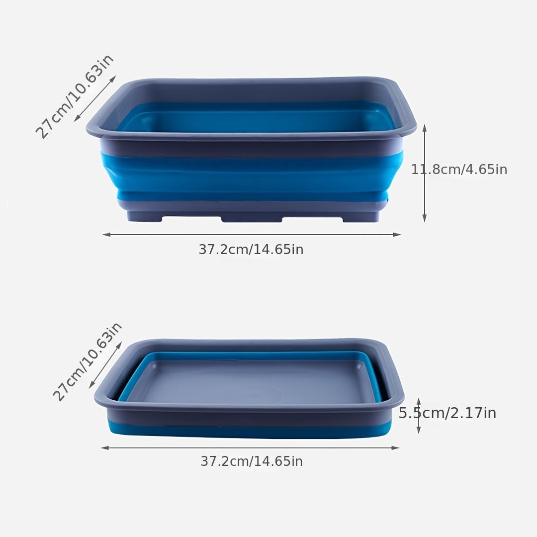 1pc 2.6 Gal (10L) Collapsible Dish Pan For Washing Dishes, Space Saving Multiuse Foldable Sink Tub, Kitchen Storage Tray For Outdoor Camping, Vegetable Washing, RV (Rectangle)