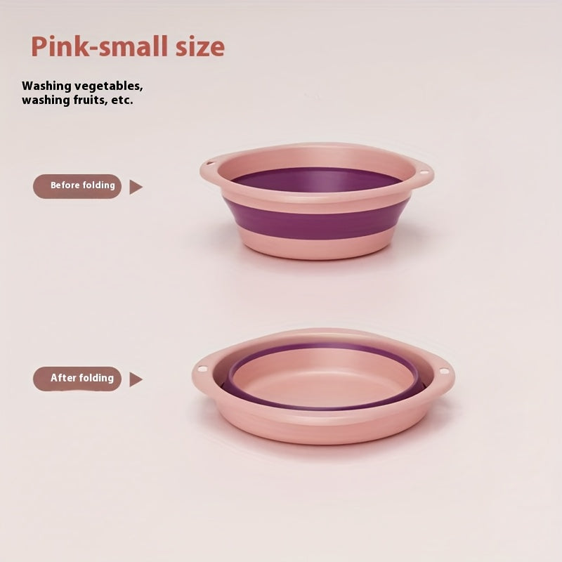 Portable Collapsible Face & Laundry Basin - PP Plastic, High-Quality, Compact Design for Travel, Home, Dorms, and Youngsters - Pink with White Beads, Durable & Safe Material, Dorm Laundry Basin | Collapsible Design | Durable Washbasin