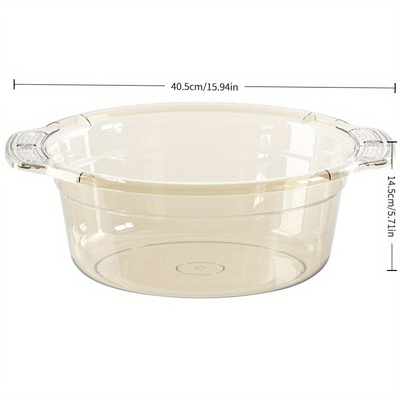 Large Clear Modern Round Wash Basin - Durable Thick Plastic for Bathroom, Kitchen & Outdoor Use - Versatile Face, Sock, and Laundry Sink with Drainage Spout