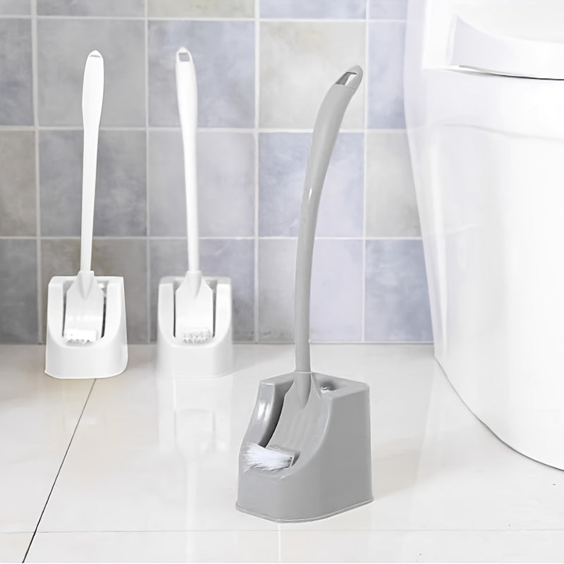 1 Set Soft Bristle Toilet Brush Set with Holder, Wall-Mounted Long Handle Bathroom Cleaning Brush, Portable Medium Firmness, Plastic Handle, No Dead Angle, Electricity-Free Cleaning Tool for Bathroom and Toilet