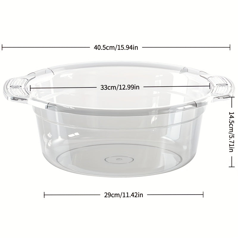 Large Clear Modern Round Wash Basin - Durable Thick Plastic for Bathroom, Kitchen & Outdoor Use - Versatile Face, Sock, and Laundry Sink with Drainage Spout