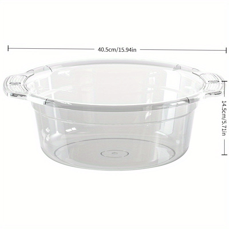 Large Clear Modern Round Wash Basin - Durable Thick Plastic for Bathroom, Kitchen & Outdoor Use - Versatile Face, Sock, and Laundry Sink with Drainage Spout