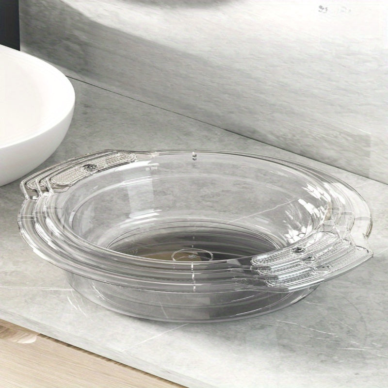 Large Clear Modern Round Wash Basin - Durable Thick Plastic for Bathroom, Kitchen & Outdoor Use - Versatile Face, Sock, and Laundry Sink with Drainage Spout