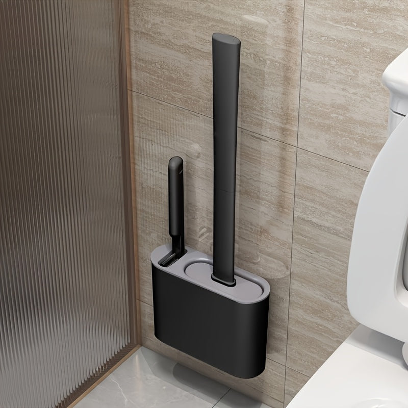 Durable Black Silicone Toilet Brush with Wall-Mounted Holder - Flat Head Design for Bathroom and Kitchen Cleaning, Easy to Hang Organizer, Bathroom Hygiene Essentials | Modern Toilet Brush Holder | Durable Silicone Material, Toilet Brush Holder