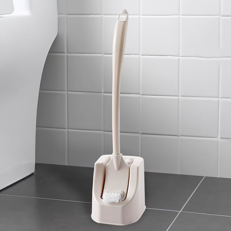 1 Set Soft Bristle Toilet Brush Set with Holder, Wall-Mounted Long Handle Bathroom Cleaning Brush, Portable Medium Firmness, Plastic Handle, No Dead Angle, Electricity-Free Cleaning Tool for Bathroom and Toilet