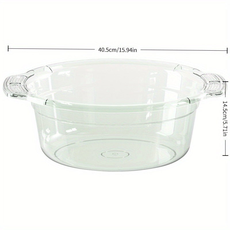 Large Clear Modern Round Wash Basin - Durable Thick Plastic for Bathroom, Kitchen & Outdoor Use - Versatile Face, Sock, and Laundry Sink with Drainage Spout