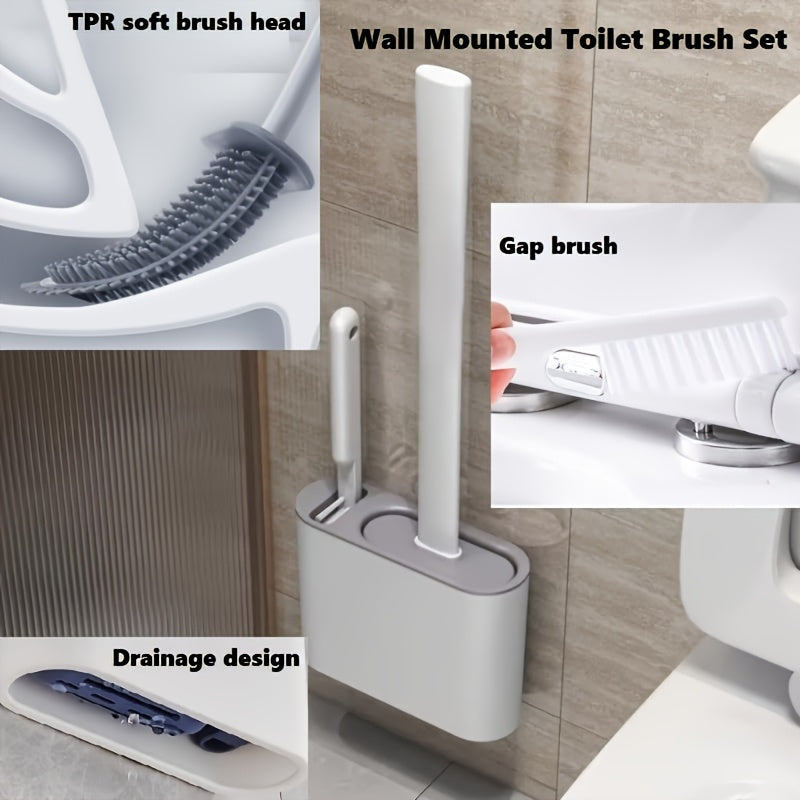 Durable Black Silicone Toilet Brush with Wall-Mounted Holder - Flat Head Design for Bathroom and Kitchen Cleaning, Easy to Hang Organizer, Bathroom Hygiene Essentials | Modern Toilet Brush Holder | Durable Silicone Material, Toilet Brush Holder