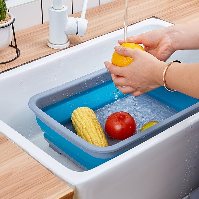 1pc 2.6 Gal (10L) Collapsible Dish Pan For Washing Dishes, Space Saving Multiuse Foldable Sink Tub, Kitchen Storage Tray For Outdoor Camping, Vegetable Washing, RV (Rectangle)
