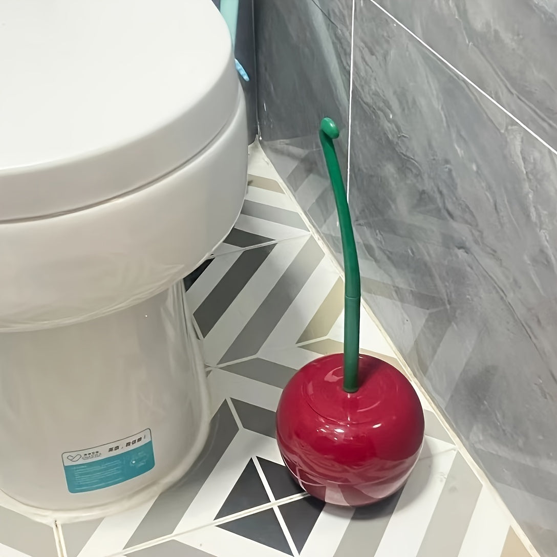 1pc Novelty Cherry-Shaped Toilet Brush with Holder, Creative Plastic Bathroom Accessory, Reusable Freestanding Toilet Brush with Multiple Components