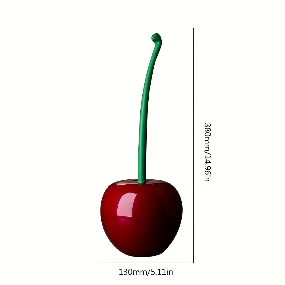 1pc Novelty Cherry-Shaped Toilet Brush with Holder, Creative Plastic Bathroom Accessory, Reusable Freestanding Toilet Brush with Multiple Components