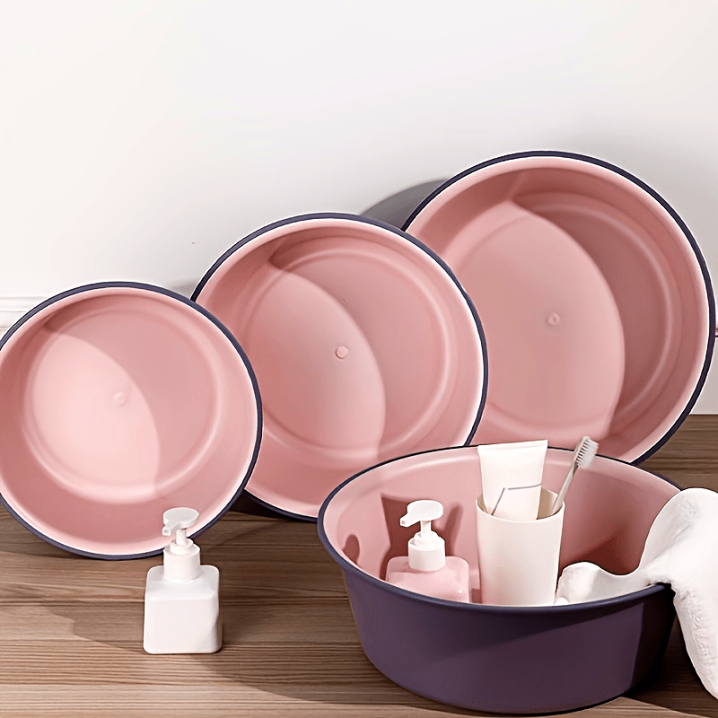 Multi-piece set of large, medium and small round plastic washbasins - durable, thick, modern style washbasins suitable for kitchen, bathroom and outdoor use - easy to clean, space-saving, versatile