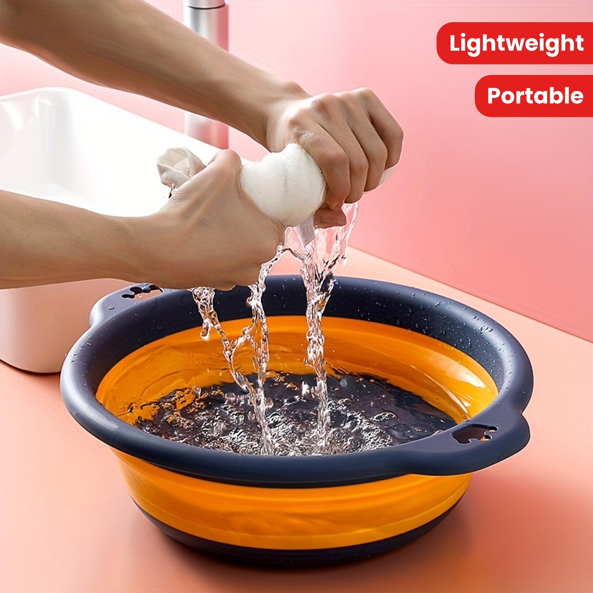 1pc Portable Folding Wash Basin for Camping and Traveling - Lightweight and Telescopic, Includes Hook for Easy Storage