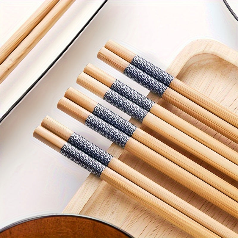 10 Pairs of Bamboo Printed Chopsticks, Reusable Long Chinese Chopsticks, Tableware, Natural and Healthy Restaurant, Gourmet, Noodles, Kitchen Accessories, Halloween, Christmas
