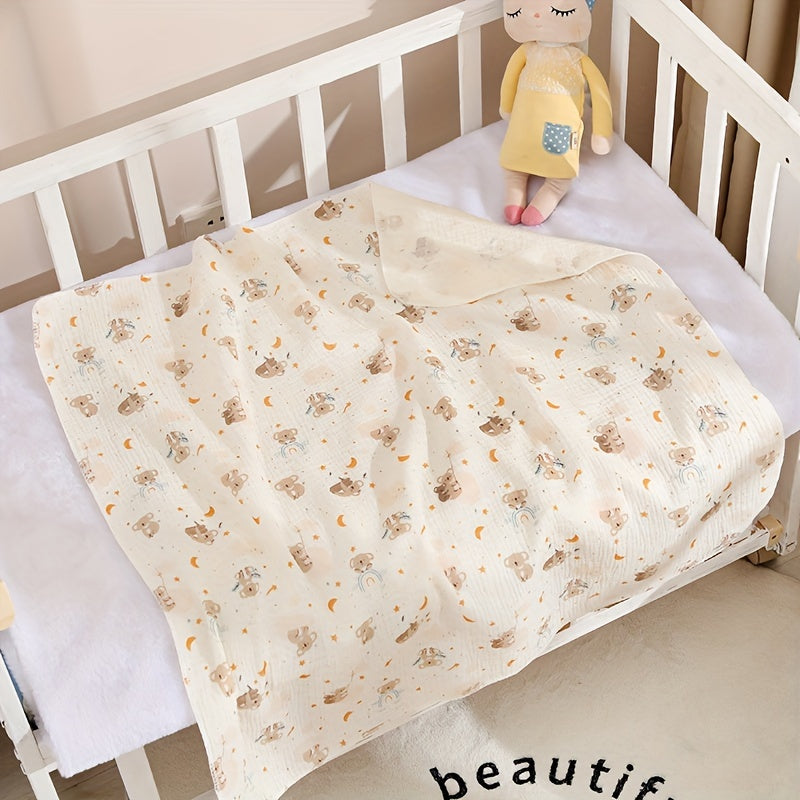 1pc 2-layer Gauze Bath Towel, Cute Cartoon Bath Towel, Animal Pattern Bath Towel, Christmas Halloween Thanksgiving Day Easter New Year Gift