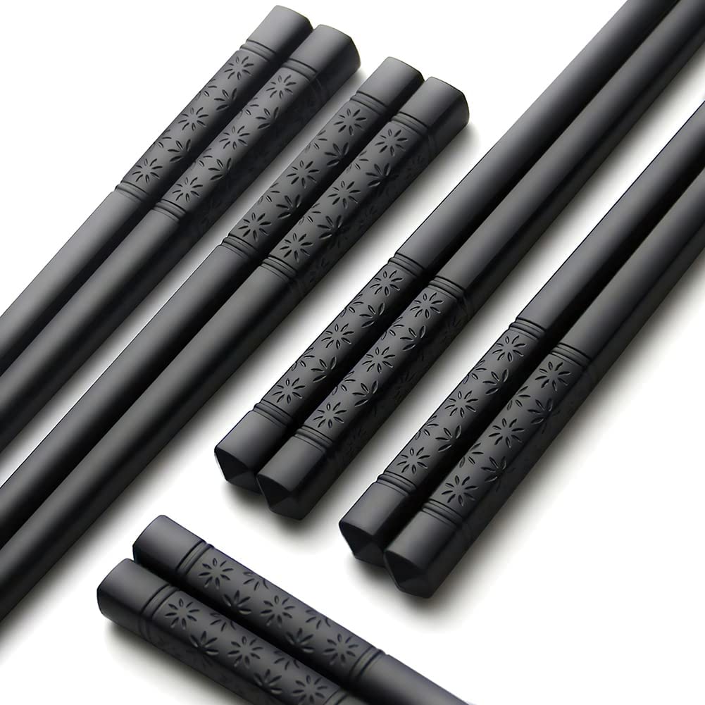 5 Pairs Cherry Blossom Pattern Fiberglass Chopsticks, 9.5 Inches, Polished Finish, Reusable & Dishwasher-Safe, Polyethylene Terephthalate Material