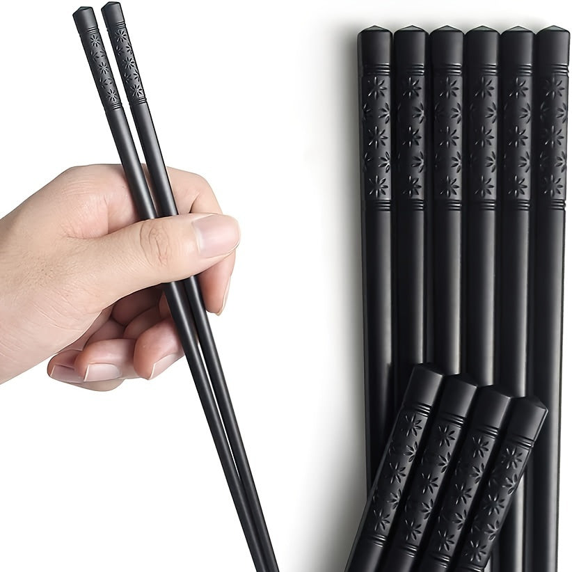 5 Pairs Cherry Blossom Pattern Fiberglass Chopsticks, 9.5 Inches, Polished Finish, Reusable & Dishwasher-Safe, Polyethylene Terephthalate Material