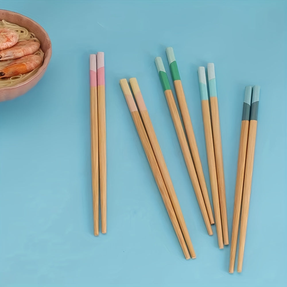 5 Pairs of Premium Bamboo Chopsticks - High-Temperature Resistant, Anti-Slip, Reusable, Lightweight, Dishwasher Safe, Easy to Clean, Kitchen Essentials for Healthy Eating