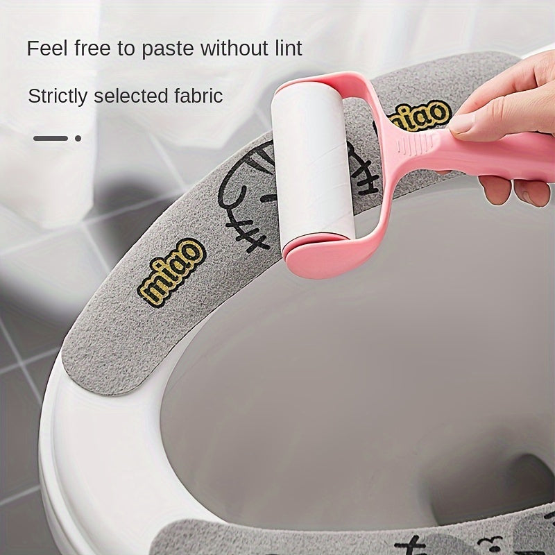 1pc Washable & Reusable Toilet Seat Cover with Cute Cat Design - Easy Stick, No-Lint Fabric Bathroom Cushion Pad, Matte Finish, Half-Round Shape, Bathroom Seat Upgrade|Playful Bathroom Decor|Matte Finish Cover
