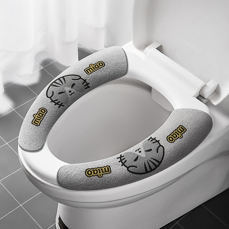 1pc Washable & Reusable Toilet Seat Cover with Cute Cat Design - Easy Stick, No-Lint Fabric Bathroom Cushion Pad, Matte Finish, Half-Round Shape, Bathroom Seat Upgrade|Playful Bathroom Decor|Matte Finish Cover