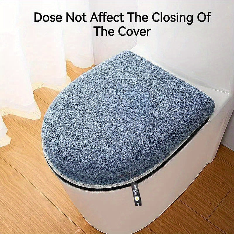 Universal Fit Winter Thickened Double Set Toilet Seat Cushion with Zipper, Soft Firmness, Waterproof Bathroom Pad with Handle, Machine Washable, No Electricity Needed, Home Use