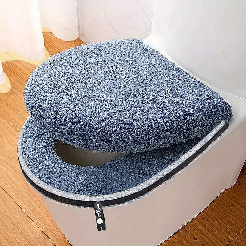 Universal Fit Winter Thickened Double Set Toilet Seat Cushion with Zipper, Soft Firmness, Waterproof Bathroom Pad with Handle, Machine Washable, No Electricity Needed, Home Use