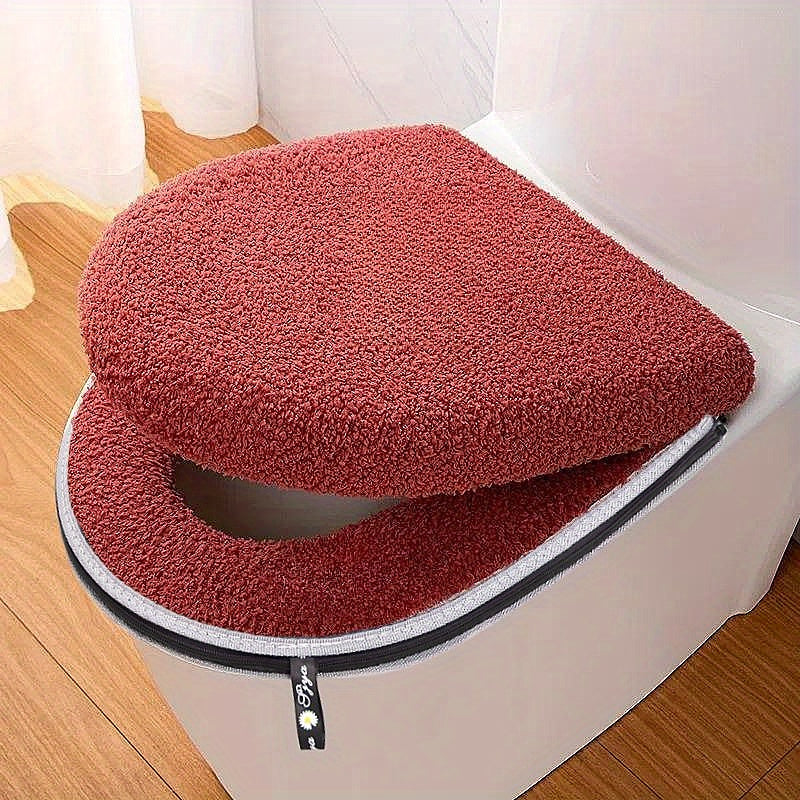 Universal Fit Winter Thickened Double Set Toilet Seat Cushion with Zipper, Soft Firmness, Waterproof Bathroom Pad with Handle, Machine Washable, No Electricity Needed, Home Use