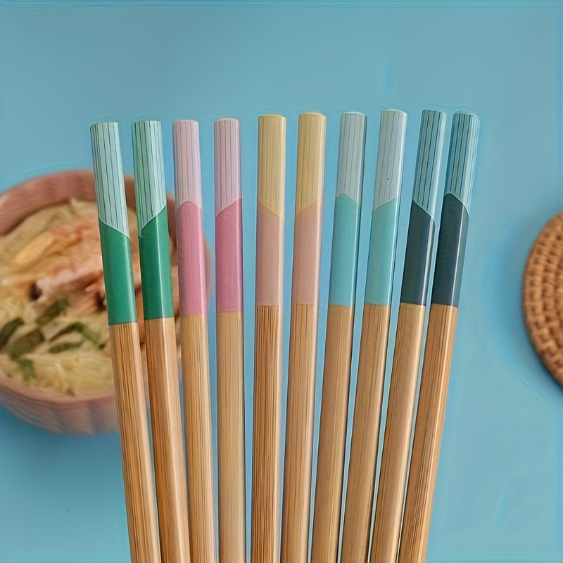 5 Pairs of Premium Bamboo Chopsticks - High-Temperature Resistant, Anti-Slip, Reusable, Lightweight, Dishwasher Safe, Easy to Clean, Kitchen Essentials for Healthy Eating