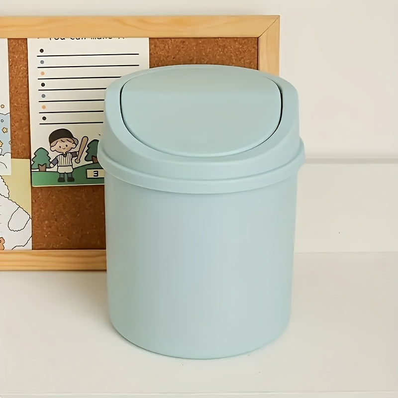1pc\u002F2pcs Press-to-Open Desktop Trash Can - Sleek Nordic-Inspired Design, Twist Lid in Light Gray\u002FWhite, Ideal for Office & Coffee Bar, Compact Plastic Waste Bin