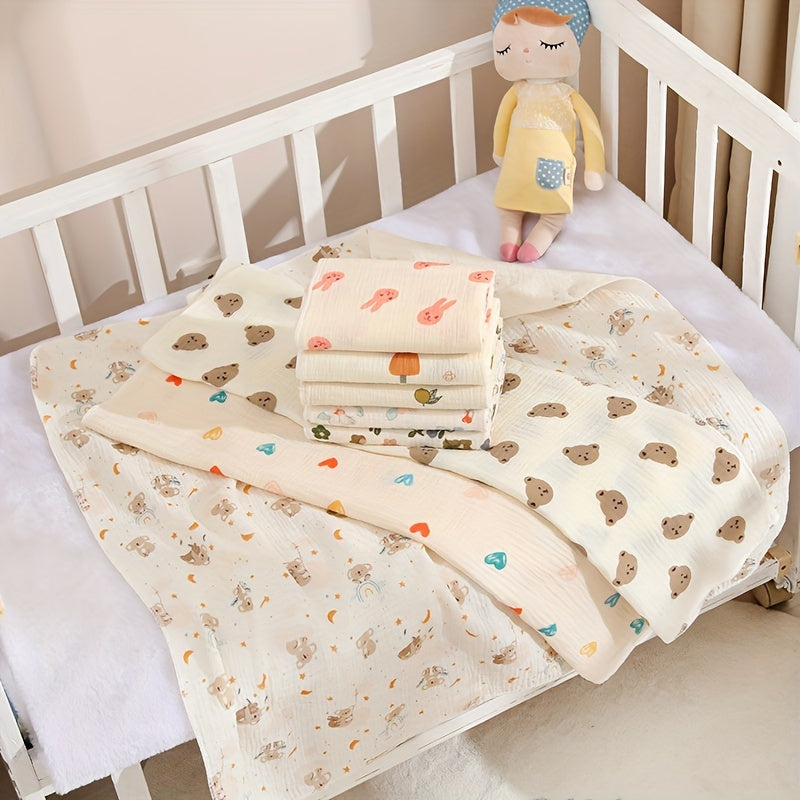 1pc 2-layer Gauze Bath Towel, Cute Cartoon Bath Towel, Animal Pattern Bath Towel, Christmas Halloween Thanksgiving Day Easter New Year Gift