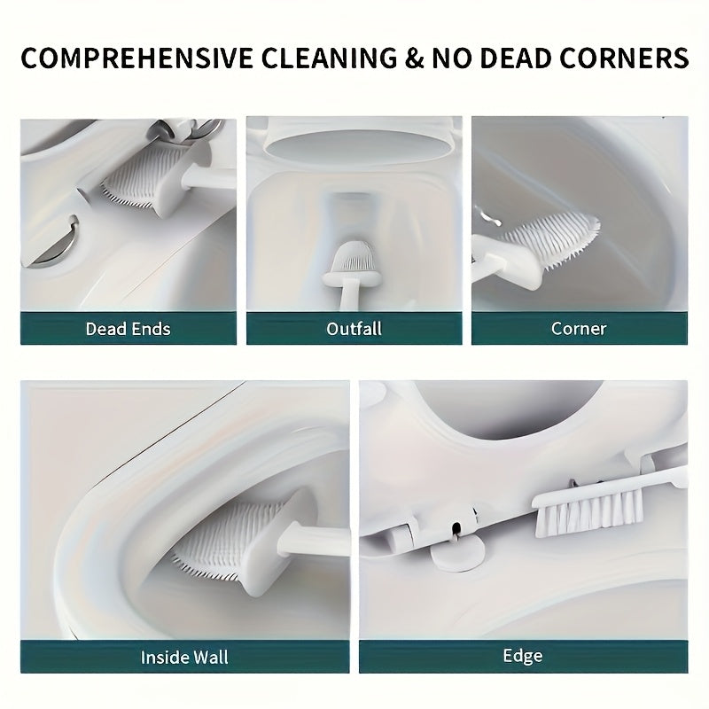 Toilet Brush Set with Wall Mounting, 1pc: Soft Silicone Head, Long Handle and Extra Small Brushes for Home Cleaning - A Must-have for RV Bathrooms