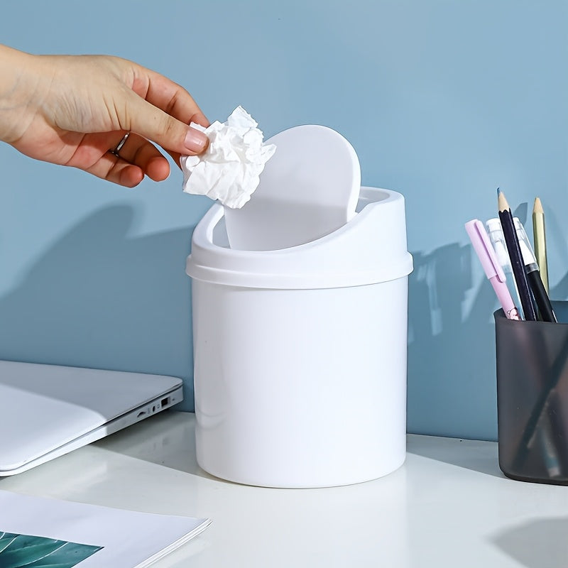 1pc\u002F2pcs Press-to-Open Desktop Trash Can - Sleek Nordic-Inspired Design, Twist Lid in Light Gray\u002FWhite, Ideal for Office & Coffee Bar, Compact Plastic Waste Bin