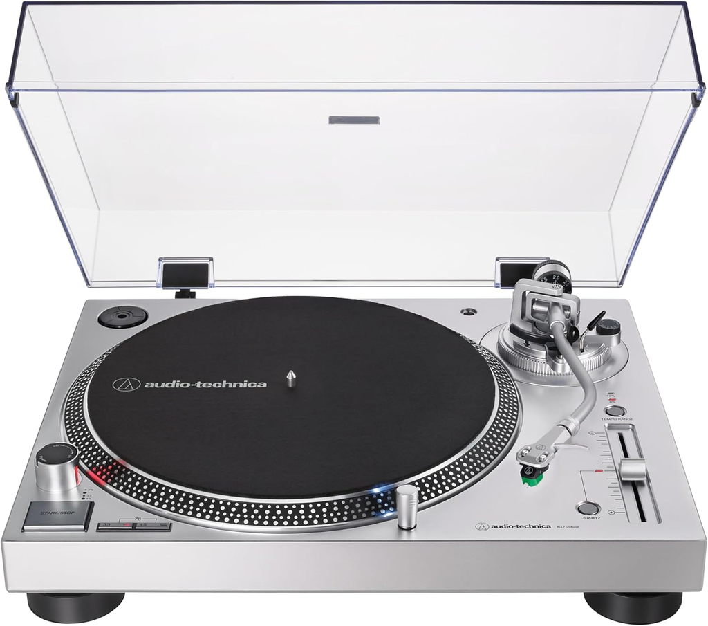 Audio-Technica AT-LP120XUSB-SV Direct-Drive Turntable (Analog & USB), Fully Manual, Hi-Fi, 3 Speed, Convert Vinyl to Digital, Anti-Skate and Variable Pitch Control, Silver