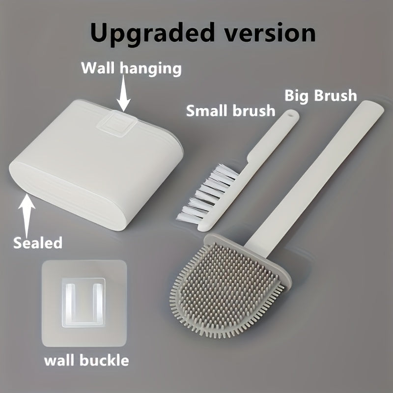 Toilet Brush Set with Wall Mounting, 1pc: Soft Silicone Head, Long Handle and Extra Small Brushes for Home Cleaning - A Must-have for RV Bathrooms