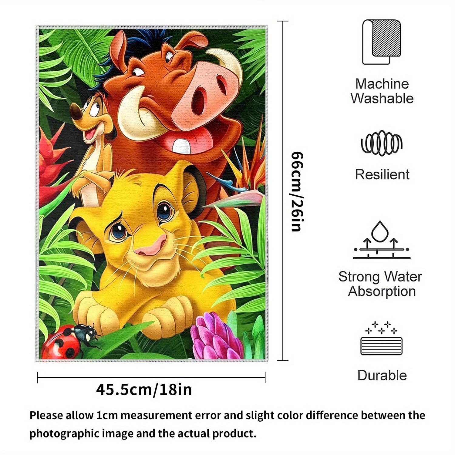 1pc The Lion King Cartoon Bath Towel - Super Absorbent, Fade-Resistant 100% Polyester, Soft Hand & Face Towel with Vibrant Jungle Design, Perfect for Families, Dorms, Travel - Ideal Christmas Gift, Cute Towels