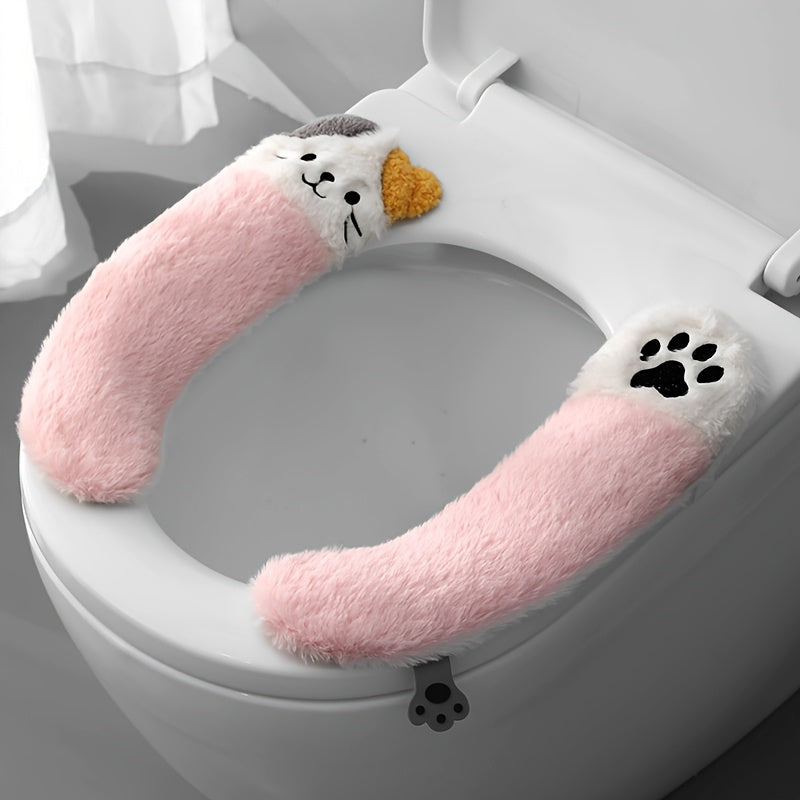 Warm Plush Toilet Seat Cushion Cover, Soft Buttocks Support, Thickened Non-Slip Bathroom Warmer Pad, with Hand Washable, for All Seasons