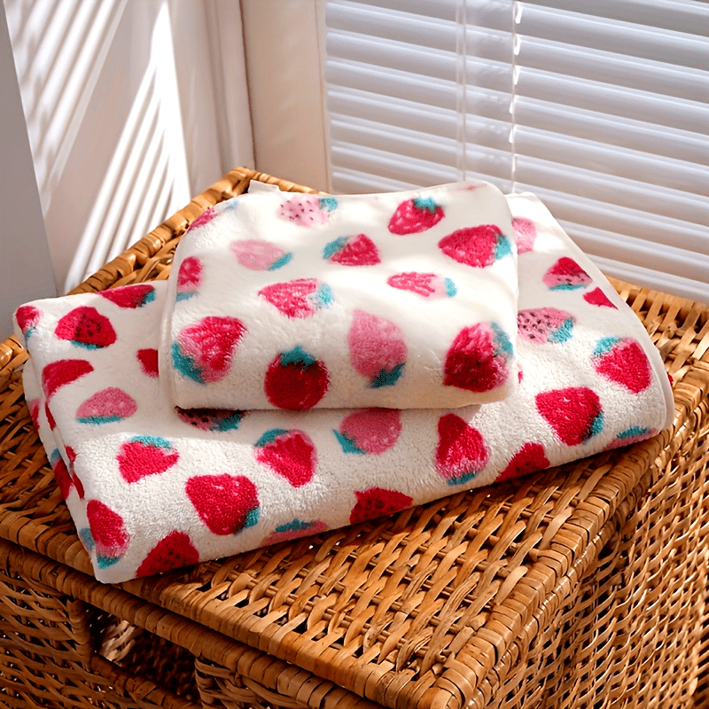 1 Set Little Strawberry Cartoon Bath Towel Set, Super Absorbent Fast Drying, 300 GSM, 89% Polyester 11% Nylon Knitted Fabric, Handtowel