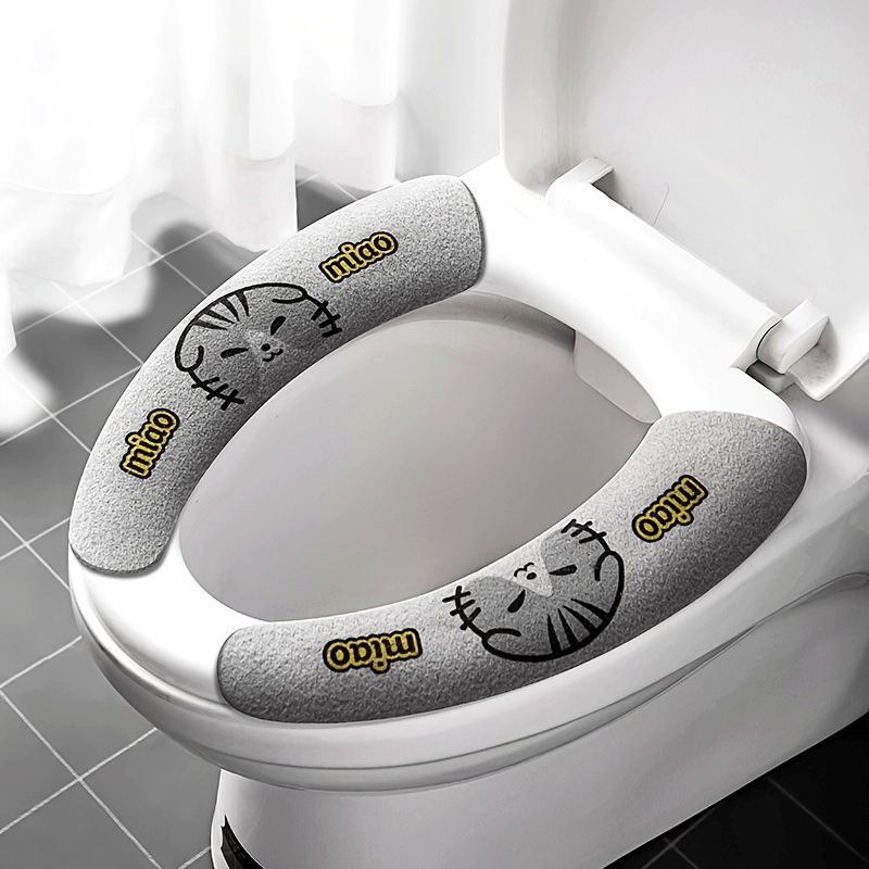 1pc Washable & Reusable Toilet Seat Cover with Cute Cat Design - Easy Stick, No-Lint Fabric Bathroom Cushion Pad, Matte Finish, Half-Round Shape, Bathroom Seat Upgrade|Playful Bathroom Decor|Matte Finish Cover