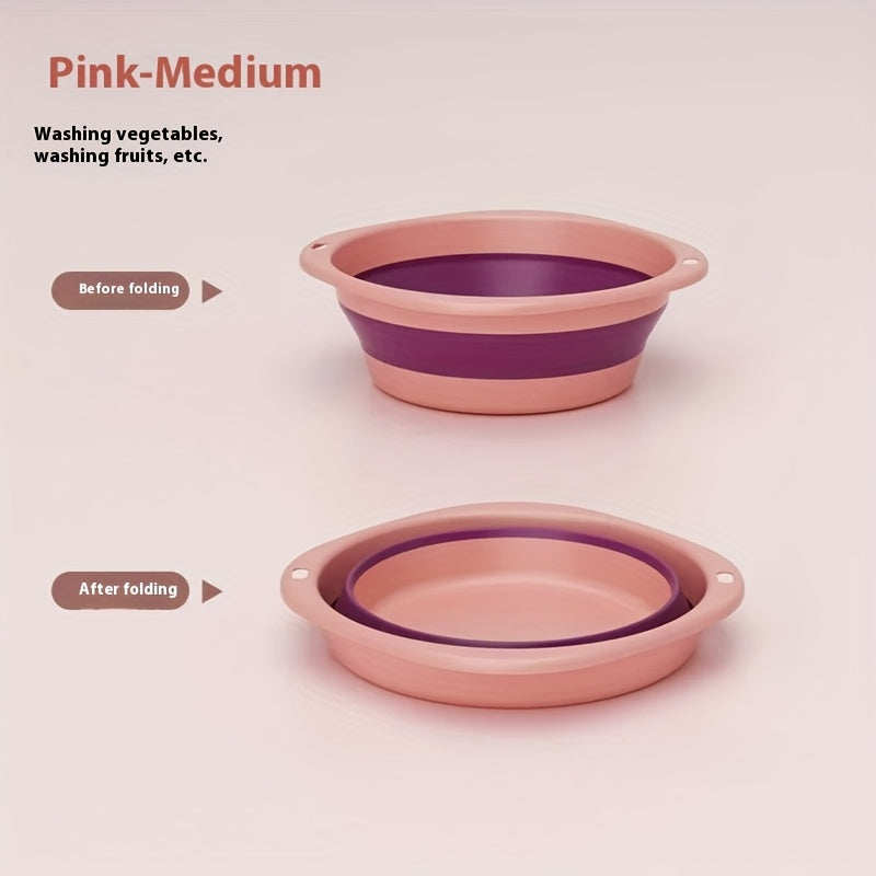 Portable Collapsible Face & Laundry Basin - PP Plastic, High-Quality, Compact Design for Travel, Home, Dorms, and Youngsters - Pink with White Beads, Durable & Safe Material, Dorm Laundry Basin | Collapsible Design | Durable Washbasin